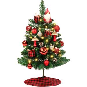 HOMDAILY Mini Small Christmas Tree with Lights, 2ft Artificial Small Table Top Christmas Tree with Gnome, Ball Ornaments and Buffalo Plaid Tree Skirt, 24 Pcs DIY Xmas Trees Decor for Toddler, Kids
