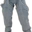 Vakkest Women's Baggy Denim Jeans Patchwwork Pants High Cutout Straight Wide Leg Stretchy Ripped Pants Y2K Streetwear (X-Large, Dark Blue)