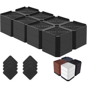 Bed Risers Heavy Duty, Adjustable Furniture Riser Blocks Lift 1.5, 3, 4.3 inches for Couch Table Desk Sofa Chair Legs, Refrigerator, Washing Machine - Support up to 4000 lbs (Black 8 Pack, 3 inch)