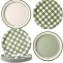 Tiangrid 60 Pcs Sage Green Gingham Paper Dessert Plates 9 Inch Disposable Checkered Plaid Dinner Plates for Birthday Baby Shower Wedding Camping Themed Party Supplies, 4 Styles