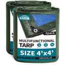 TARPAL 4x4 Feet Small Tarp Waterproof 6mil (2 Pack) Green tarps Multipurpose Protective Cover All Purpose Poly Tarps Cover for Firewood Outdoor Furniture etc