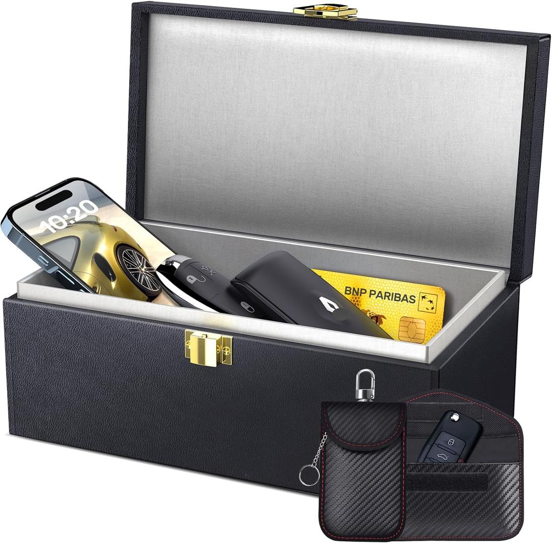 Samfolk Faraday Box with Faraday Bags for Car Keys, Car Key Signal Blocking Box, Keyless Entry Car Key Safe Protector Anti-Theft Shielding Cage (Large)