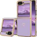 BENTOBEN for Samsung Galaxy Z Flip 6 5G Case, Cute Heart Luxury Gold Plating Slim Flexible TPU Bumper Protective Galaxy Z Flip6 Cover, Women Girls Phone Case for Samsung Z Flip 6 6.7'',Purple