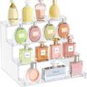 Lifewit 4 Tier Clear Display Riser Stand with Decorative Secure Fences, Tool-free Assembly, Plastic 12 Inch Perfume Organizer, Display for Figures, Cupcake, Dessert, 1-pack