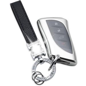 Keychain for Lexus Key Fob Cover TPU Smart Key Case Protector Fit for 2018-2025 ES250 ES350 UX200 NX300h RX350 RX450h GX460 TX550 LX600 LS500 LC500h Accessories (Transparent Silver)