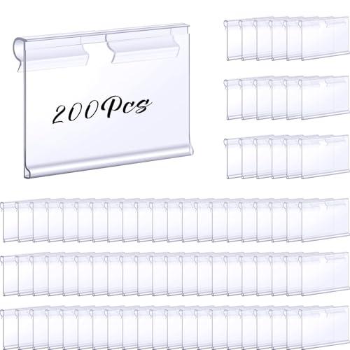 Tatuo 200 Pcs Reusable Plastic Wire Shelf Label Holders, Price Card Sign for Pantry Retail Supermarket Merchandise Shopping Mall Shop Ticket Display Holder Clip on Design, 2.36" L x 1.65" H (Clear)