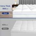 CYMULA Full Size Mattress Topper, Cooling Mattress Pad Cover Waterproof, Extra Thick Pillow Top Mattress Topper with 8-21 Inch Elasticated Pockets, Firm Plush Down Alternative Fill Mattress Protector (Waterproof White With Blue Lines)