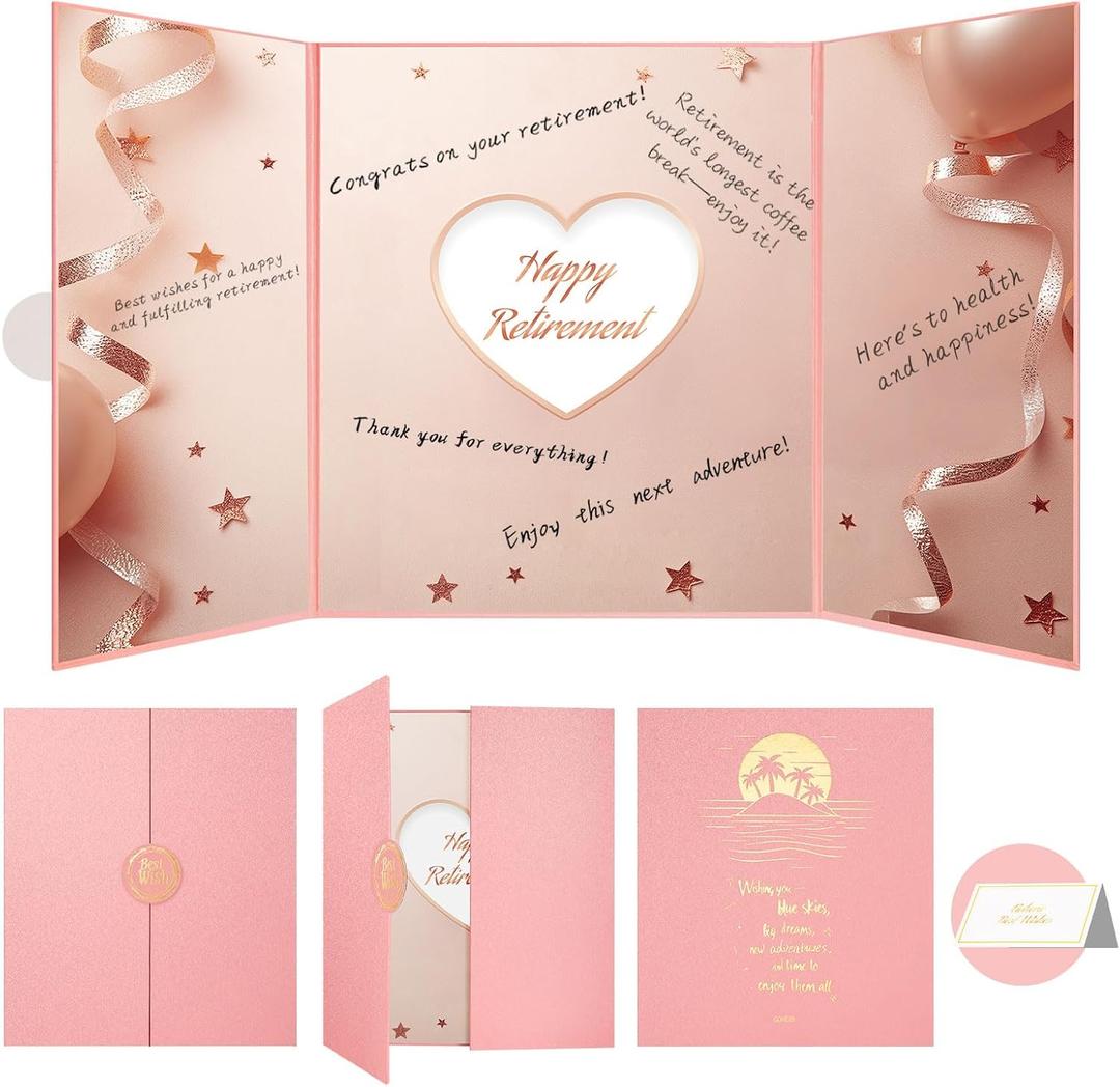 Retirement Party Decorations, Large Happy Retirement Card for Women & Men, Farewell Retired Signature Guestbook for Retirement Party Supplies Pink