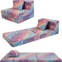 MeMoreCool Glow Rainbow Unicorn Tri-fold Sofa Bed for Kids, Foldable Futon Mattress, Chair, and Floor Couch for Playroom