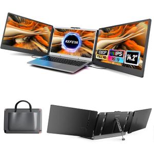 KEFEYA Laptop Screen Extender, 14.2" Portable Triple Monitor for Laptop with Full HD IPS Display, Monitor Extender Compatible with Mac, Windows, Chrome, Fits 13-17 Inch Laptops