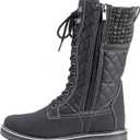 POLAR Womens Faux Fur Warm Thermal Waterproof Outdoor Walking Snow Winter Rubber Sole Calf Boots (Black), Size 7US