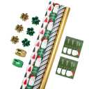 LaRibbons Christmas Wrapping Paper Set, Classic Santa & Stripe Design with Gift Bow & Ribbons & Tags, Perfect for Holiday, Party, Xmas Celebration, 30 Inch X 10 Feet (4Rolls, 100 sq.ft.ttl.)