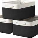 TheWarmHome Storage Basket for Organizing - Large 3 Pack 15.7x11.8x8.3 inch Collapsible Storage Bin for Shelves with Handles Laundry Cube Toy Closet Nursery (Whiet & Black)