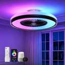 Bladeless Ceiling Fan with RGB Light, 24'' Low Profile Ceiling Fan, Remote & APP Control, Voice Control, 2700-6500K Dimmable, 6 Wind Speeds Flush Mount LED Fan Light for Bedroom, Kids Room