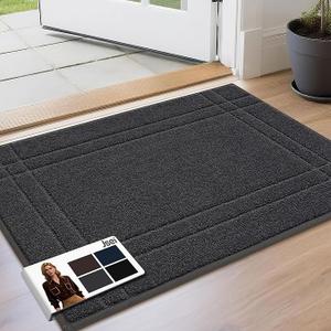 JSEI Entryway Rugs Doormat 20"x32", NonSlip Dirt Trapper Door Mats Indoor, Washable Absorbent and Stain Resist Welcome Floor Mat for Front Door, Dog Door Mat, Muddy Wet Shoes & Paws, Dark Grey