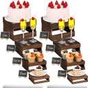 Lallisa 8 Pcs Buffet Risers with Mini Signs Bulk Wooden Food Risers for Buffet Table Rustic Wood Cake Stands Crate Dessert Display Stand with Hollow Bottoms for Wedding Birthda, Vintage Dark Brown 