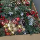 Set of 2 Outdoor Pathway Christmas Trees with Lights, Frosted Twinkle Small Easy Christmas Tree for Driveway, Entrance, Urn & Pot Filler, Front Porch, Yard, Garden Outside Holiday Decoration (Frosted With Red & Gold Berries)