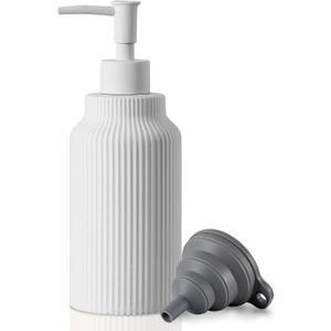 Modern Matte White Soap Dispenser for Bathroom14oz Ceramic Soft Touch Hand Lotion Dispenser with PumpLiquid soap Dispenser for Kitchen Rubber Paint (White)
