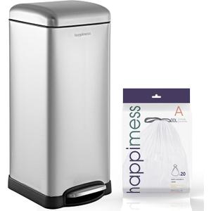 happimess HPM1007D Betty Retro 8-Gallon Step-Open Trash Can with Soft-Close Lid, Fingerprint Resistant, Modern, Minimalistic for Home, Kitchen, Laundry Room, Office, Bedroom, Bathroom, Chrome