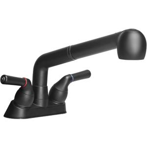 Utility Sink Faucet, Laundry Room Faucet with Pull Out Sprayer, Laundry Tub ABS Plastic Faucet, 4 Inch Centerset 3 Holes Installation Non-Metallic, Matte Black