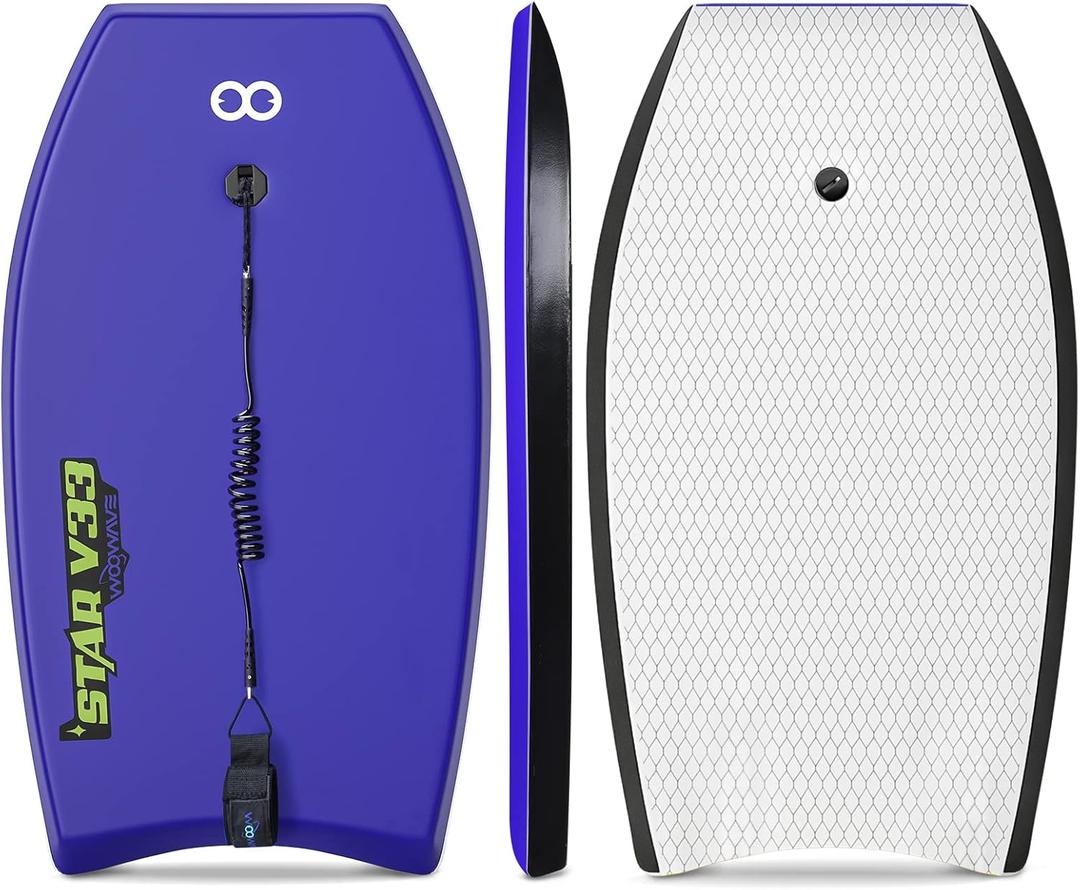 WOOWAVE Bodyboard 33-inch/37-inch/42-inch Premium IXPE Body Board with Coiled Wrist Leash, Super Lightweight EPS Core and HDPE Slick Bottom, Perfect Surfing for Kids Teens and Adults