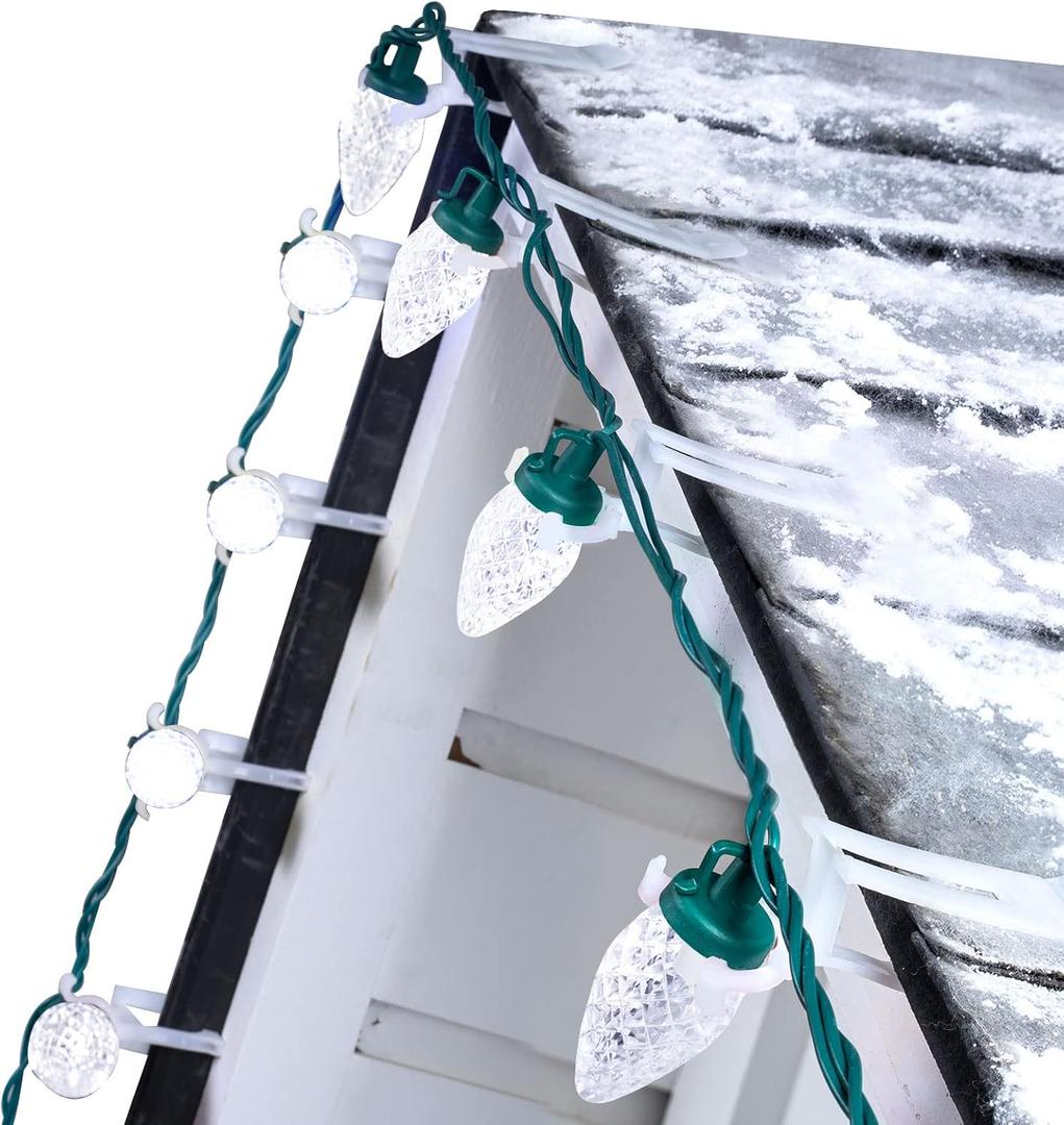 C9 LED Christmas Lights Outdoor, 68Ft 100 LED String with All in One Clips, Commercial Grade Waterproof Outdoor Christmas Lights for House Outside Roofline Xmas Decor, Pure White