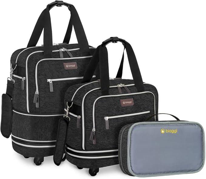biaggi Zipsak Boost! Foldable Underseat Carry-On Expands to Full Size Carry-On - Custom Sized Packing Cube Included (Black)