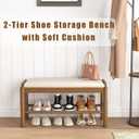 Shoe Storage Bench with Cushion - 2 Tier Shoe Rack for Front Door Entrance, Wood Shoes Rack, Entryway Bench with Shoes Storage for Closet,Hallway,Bedroom&Living Room(Walnut, 31.5" W)