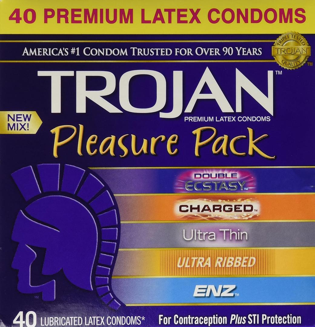 2 x Trojan Pleasure Pack Lubricated Condoms Variety Pack (80 Condoms)