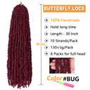 ZRQ 6 Packs Butterfly Locs 30 Inch Burgundy Distressed Locs Crochet Hair Pre-looped Soft Locs Crochet Braids Long Goddess Locs Synthetic Hair Extensions For Women BUG#