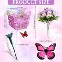 4 Set 16pcs Spring Solar Powered Flying Butterfly Centerpieces Fluttering Solar Butterfly Stakes Moving Tea Party Decorations Artificial Peonies Flower with Boxes for Wedding(Openwork)