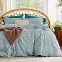 Bedsure Boho Duvet Cover Queen Size - Boho Bedding, Tufted Queen Duvet Cover for All Seasons, 3 Pieces Embroidery Shabby Chic Home Bedding,Comforter Not Included (Dusty Blue, 90" x 90")