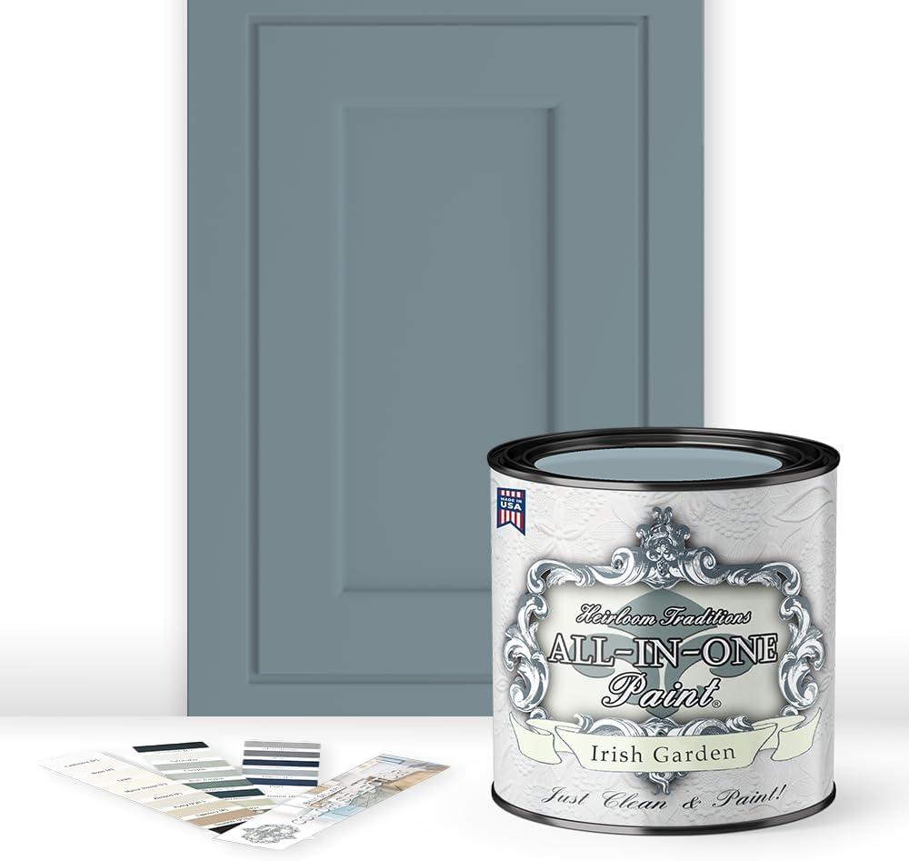 ALL-IN-ONE Paint by Heirloom Traditions, Irish Garden (Blue Green), Quart - Durable cabinet and furniture paint. Built in primer and top coat, no sanding needed. Includes our 30 featured color card. (32 Fl Oz (Pack of 1))