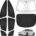 T TGBROS Windshield Sun Shade for Tesla Model S Plaid 2021-2025 2026 Car Window Shades Thicken UV Block and Blackout Privacy Foldable Sunshades 8PCS Accessories Keep Cool Sun Visor Covers
