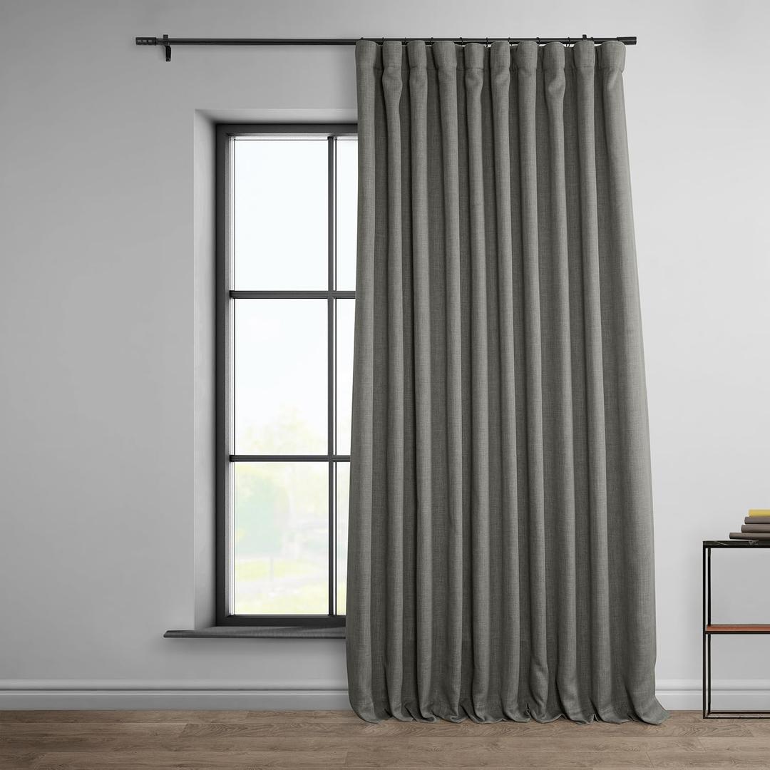HPD Half Price Drapes - Faux Linen Curtains for Living Room (1 Panel) - 100W X 96L - Extra Wide Textured Room Darkening Curtains for Bedroom 96 Inches Long - Drapes for Home Decor, Blazer Grey