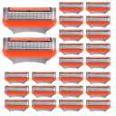 24Pcs Premium Razor Blades for Men Compatible with 5 Razors, 5 Layer Stainless Steel Refills, High Performance Mens Blades for a Close & Comfortable Shave, Durable & Sharp Replacement Blades