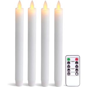 Eldnacele Flameless Taper Candles with Remote Timer, Moving Wick LED Window Candles Battery Operated Real Wax Candlesticks for Christmas Dinner Party Home Decoration 4 Pack(White)
