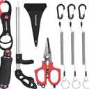 Swiss+Tech Fishing Tool Kit, Fish Gripper with Scale, Muti-Function Fishing Pliers, Braided Line Scissors, Fishing Gear with Safety Coiled Lanyard, Fishing Gifts for Anglers