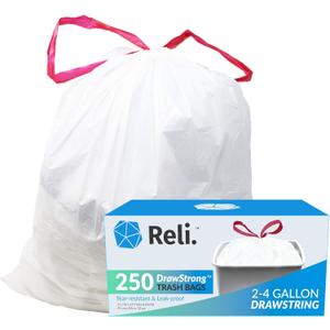 Reli. 2-4 Gallon Garbage Bags Drawstring | 250 Count | 18"x 20" | Small Garbage Bags 4 Gallon - Drawstring Handles | White Garabe Can Liners 2 Gal - 3Gal - 4Gal | Small Bin Liners, Office