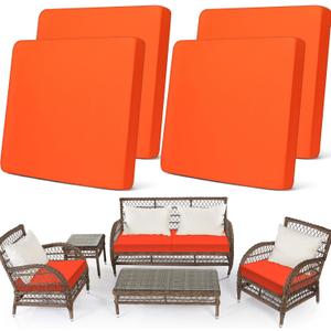 Newwiee Set of 4 Stretch Patio Cushion Covers Sofa Couch Seat Chair Slipcovers Waterproof Cushion Cover Replacement Furniture Protector for Pets Washable(Seat Cover,Orange)