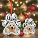 2025 Dog Pawprint Photo Ornament for Christmas Tree Puppy's First Christmas Ornaments Decoration Xmas Gift for Dog Lovers Loss Loved Pet Remembrance Memorial Keepsake Picture Frame Ornament