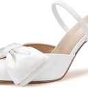 Women's Closed Pointed Toe Slingback Pumps with Big Bow Elastic Strap 3.5 Inch Stiletto Heels Dress Shoes 6.5
