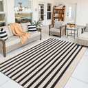 OLANLY Beige and Black Striped Rug 4' x 6' Washable Cotton Doormat for Indoor Outdoor Use, Layered Front Porch Rug for Entryway, Kitchen, Patio