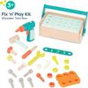 B. toys Fix n Play Kit Pretend Play Tool Box Wooden Toolbox & Accessories (25 Pieces) Carpenter Set for Kids Play Set with Drill, Hammer, Screwdriver & More 3+ Years
