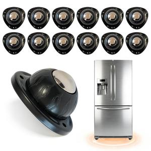 Black Stainless Steel Self Adhesive Caster Wheels - Low Profile Swivel Ball Casters, 60LBS Load Capacity Per Wheel, Universal Pulley for Furniture, Storage Bins, Trash Can, PC Case (Black-12)