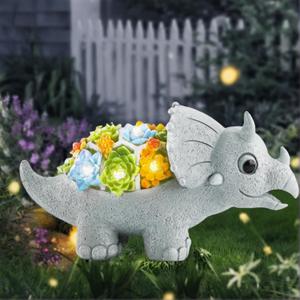 Garden Decor Solar Dinosaur Statues with Succulent and LED Lights for Outside, Outdoor Lawn Decorations Statue for Patio,Balcony,Yard,Unique Housewarming & Birthday Gifts for Women Mom Grandma