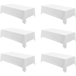 Rectangle Tablecloths 90x132 Inch 6 Pack White Tablecloth Washable Decorative Linen Polyester Table Cloths for Dining Table Banquets Buffet Parties and Wedding