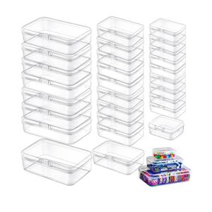 LJY 28-Piece Plastic Storage Containers with Lids (3 Assorted Sizes), Rectangular Organizer Box Set Clear Organizer Bins for Beads & Jewelry Findings, Instant Visibility, Transparent