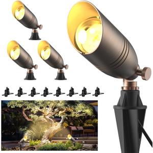 Solid Brass 12V Low Voltage Wired Landscape Lighting,Heavy-Duty Waterproof Outdoor Electric LED Spotlights Fixtures for Yard, Tree & Garden, Bronze Uplights, MR16 Bulb Not Included (Classic, 4 Pack)