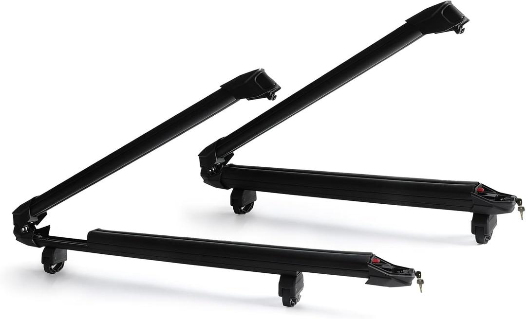 Ski & Snowboard Roof Rack with Sliding Extension, Ski Rack for Car Roof, Universal Ski Rack with Anti-Theft Lock, Fits 6 Pair Skis or 4 Snowboards, Mounting Clamp Hook Fits Most Cross Bars
